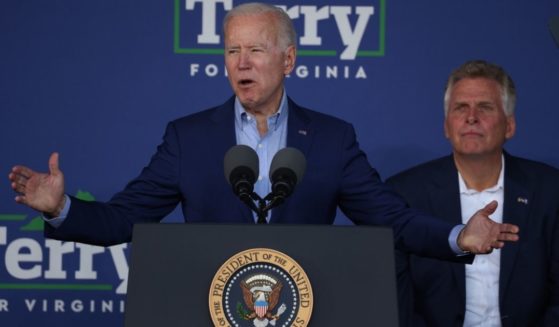 President Joe Biden speaks at a campaign event for then-Virginia gubernatorial candidate Terry McAuliffe at the Lubber Run Community Center in Arlington, Virginia, on July 22.