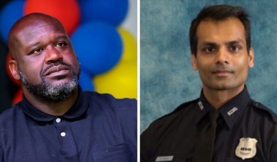 NBA legend Shaquille O'Neal, left; Henry County, Georgia, police officer Paramhans Desai, right.