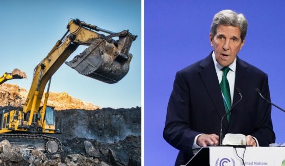 Heavy equipment at a coal mine, right; former Secretary of State John Kerry, right.