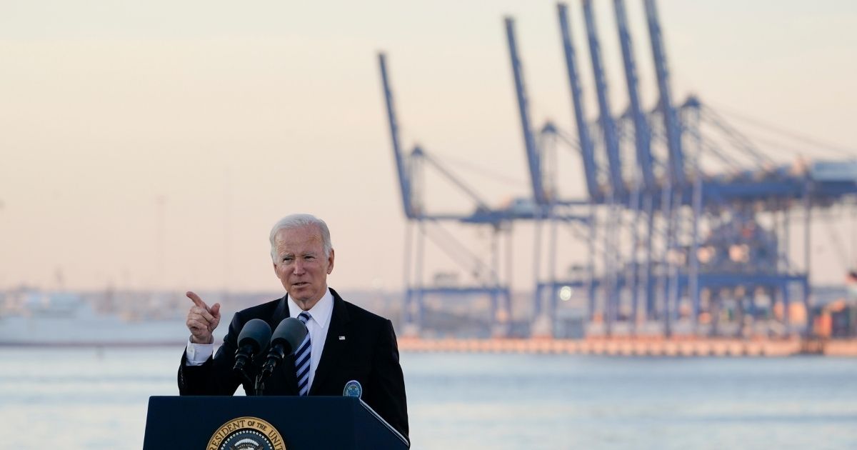 President Joe Biden gives a speech at the Port of Baltimore on Nov. 10.