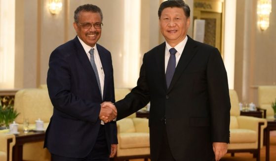 Tedros Adhanom Ghebreyesus, left, director general of the World Health Organization, shakes hands with Chinese President Xi Jinping before a meeting in Beijing on Jan. 28, 2020.