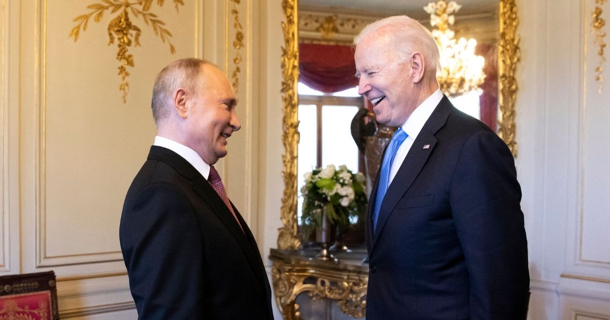U.S. President Joe Biden talks to Russian President Vladimir Putin prior to the U.S.-Russia summit at the Villa La Grange in Geneva on June 16.