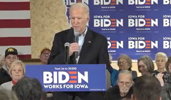 Then-candidate Joe Biden addresses an audience in Fort Madison, Iowa, in January 2020.