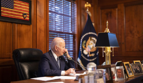President Joe Biden speaks with Russian President Vladimir Putin on the phone from Biden's private residence in Wilmington, Del., on Dec. 30, 2021