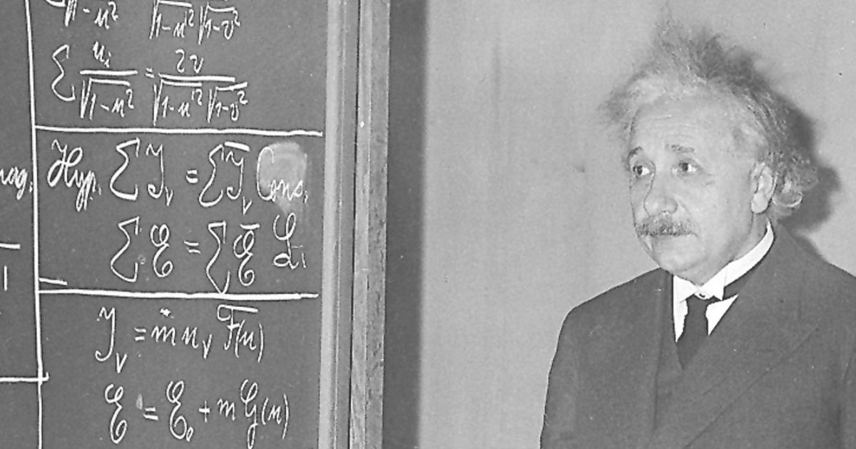 Albert Einstein is seen lecturing at a meeting of the American Association for the Advancement of Science in Pittsburgh, Pennsylvania in December 1934. Einstein's handwritten notes on his theory of relativity recently sold at auction to an anonymous bidder for an astronomical sum.