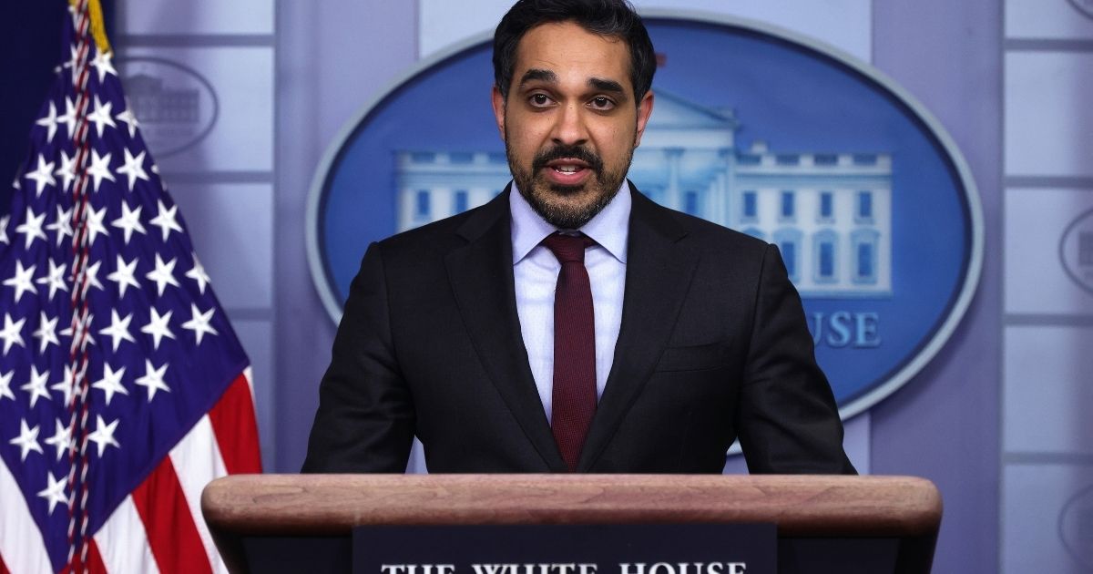 Deputy Director of the National Economic Council Bharat Ramamurti , seen at a news briefing in March 2021, was one of the Biden administration officials who reportedly have been meeting with major media representatives in an effort to reshape coverage in Biden's favor.