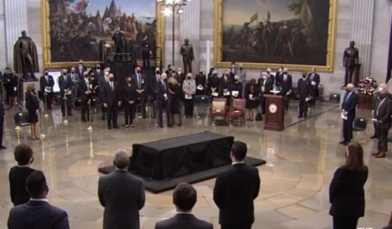 Senators and federal officials gather in the U.S. Capitol during a funeral service for former Senate member Bob Dole on Dec. 9.