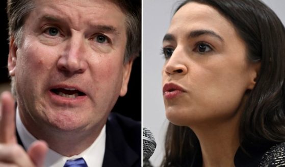 Then-Supreme Court nominee Brett Kavanaugh, left, answers questions during his confirmation hearing on Capitol Hill on Sept. 5, 2018, in Washington, D.C. Rep. Alexandria Ocasio-Cortez speaks at an event at the UN Climate Change Conference in Glasgow, Scotland, on Nov. 9.