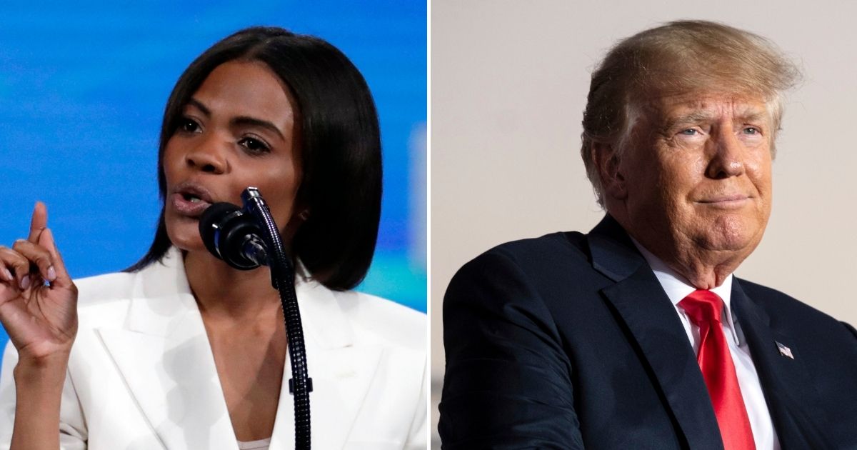 Conservative commentator Candace Owens, left, interviewed former President Donald Trump, right, and questioned the efficacy of the COVID-19 vaccine.