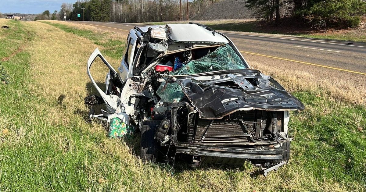 A car was seriously damaged after crashing into a tractor on Christmas in Texas.