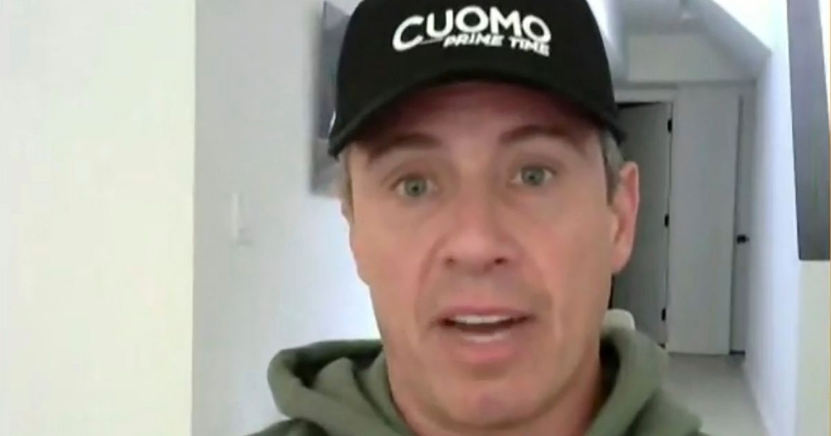 CNN host Chris Cuomo, who is currently suspended from CNN for his role in helping his brother former New York Gov. Andrew Cuomo, is seen here speaking from his home during a news conference on April 2, 2020.