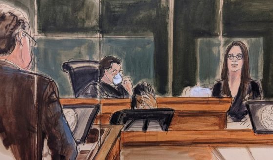 In a court sketch, Ghislaine Maxwell's first defense witness, Cimberly Espinosa, right, is asked a question by defense attorney Christian Everdell, left, on Thursday.