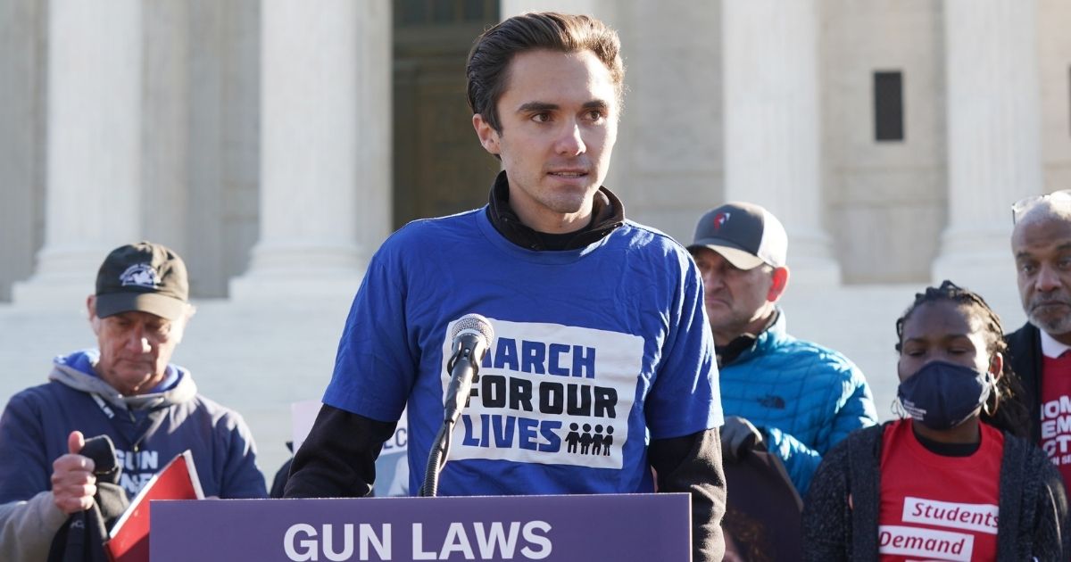 David Hogg speaks as gun violence protesters gather in front of the Supreme Court ahead of oral argument in NYSRPA v. Bruen on Nov. 3 in Washington, D.C.
