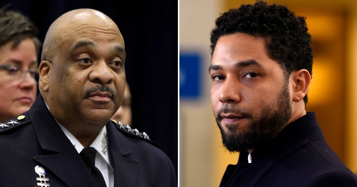Former Chicago Police Supt. Eddie Johnson, left, holds a conference at Chicago Police Department headquarters in Feb. 2019 to discuss actor Jussie Smollett's, right, decision to turn himself in for charges of disorderly conduct and filing a false report.