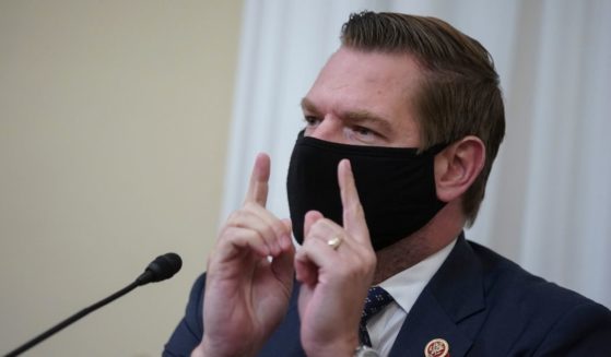 Democratic Rep. Eric Swalwell of California talks during a House Intelligence Committee hearing on Capitol Hill on April 15.