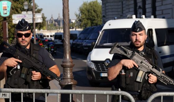 French Gendarmes officers stand guard outside the Palais de Justice in Paris on Sept. 8 ahead of trial of the defendants in the Nov. 13, 2015, Paris terrorist attacks that killed 129 people.