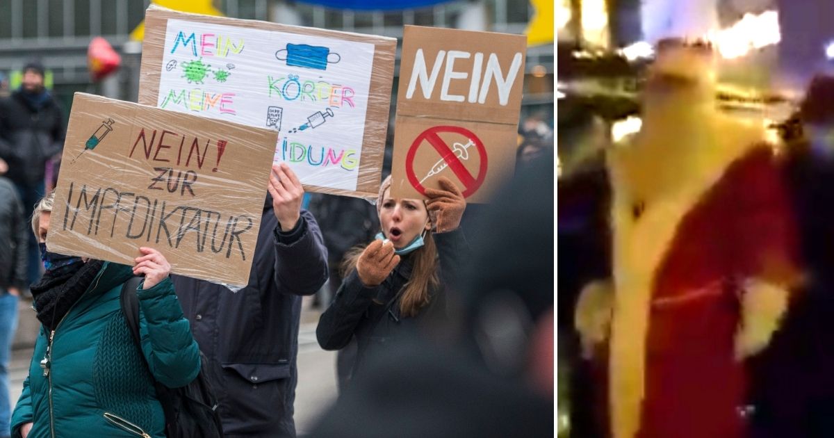 Thousands of Germans, like those pictured at left in Frankfurt Am Main, took to the streets to protest coronavirus restrictions this week. Even Santa Claus, right, had a run-in with police in the town of Stralsund over the protests.