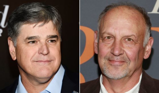 At left, Fox News hosts Sean Hannity attends a media event in New York on April 12, 2018. At right, Nick Searcy attends the premiere of "The Best of Enemies" at AMC Loews Lincoln Square in New York on April 4, 2019.