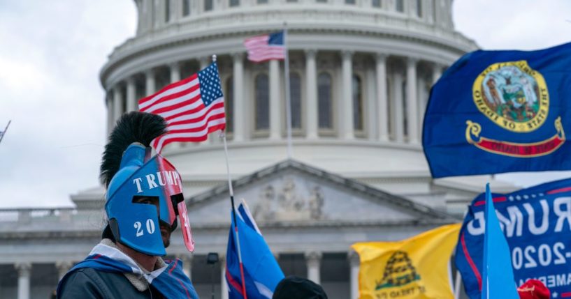 Supporters of then-President Donald Trump rally outside of the U.S. Capitol in Washington on Jan. 6, 2021.