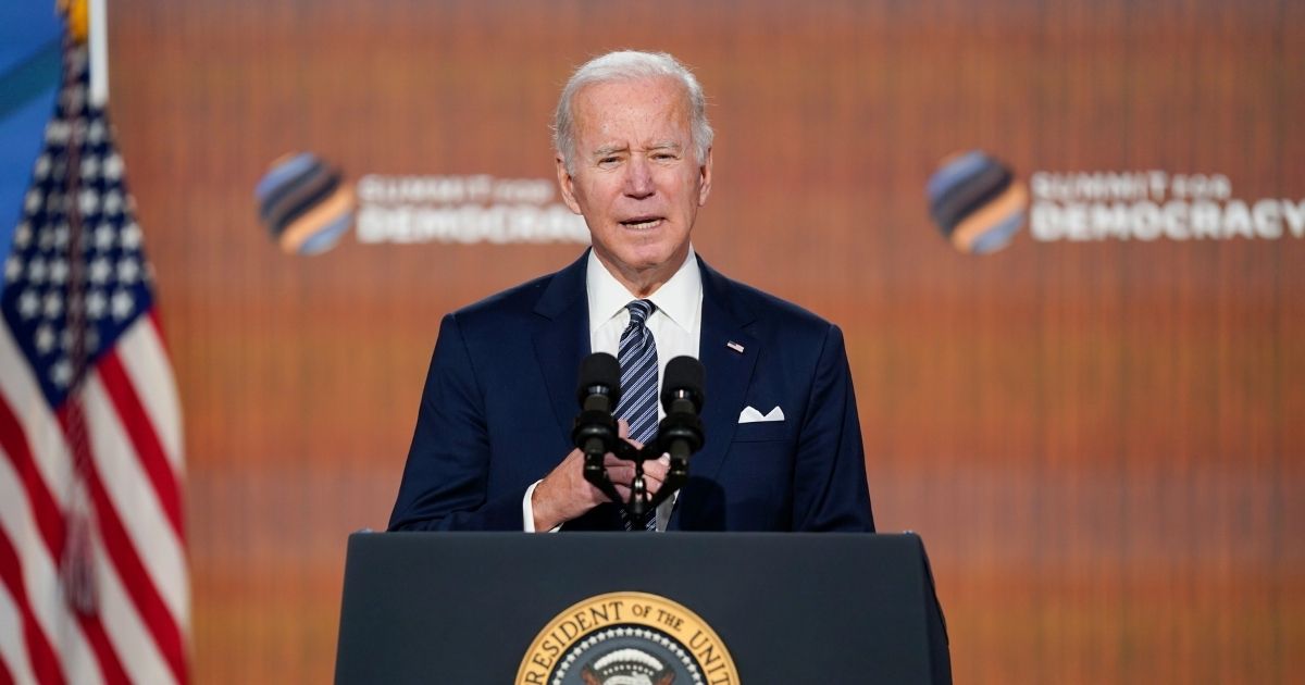 President Joe Biden speaks during the Summit for Democracy in the South Court Auditorium on the White House campus on Friday.