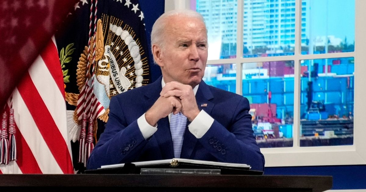 President Joe Biden speaks during a meeting with his administration's Supply Chain Disruptions Task Force and private sector CEOs in the South Court Auditorium of the White House on Wednesday in Washington, D.C.