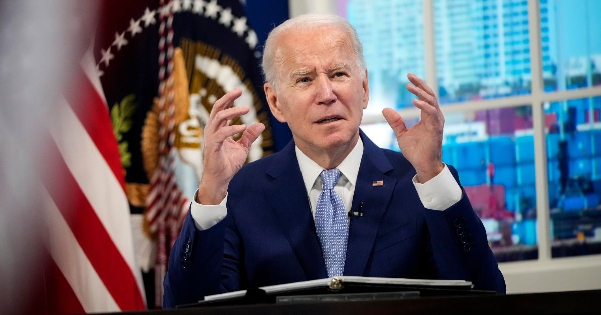 President Joe Biden speaks during a meeting in the South Court Auditorium of the White House on Wednesday in Washington, D.C.