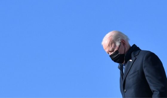President Joe Biden arrives at Kansas City International Airport on Wednesday.