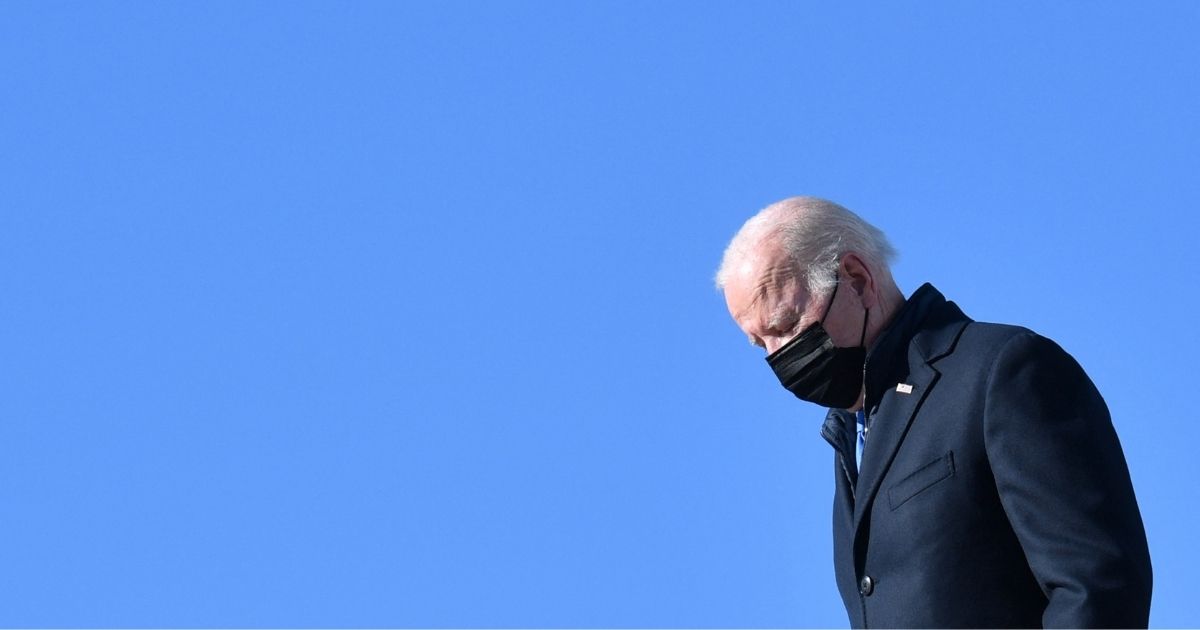 President Joe Biden arrives at Kansas City International Airport on Wednesday.