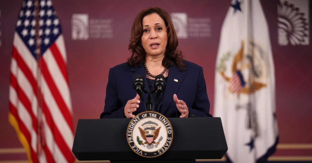 Vice President Kamala Harris delivers remarks in the Eisenhower Executive Office Building on Oct. 12 in Washington, D.C.