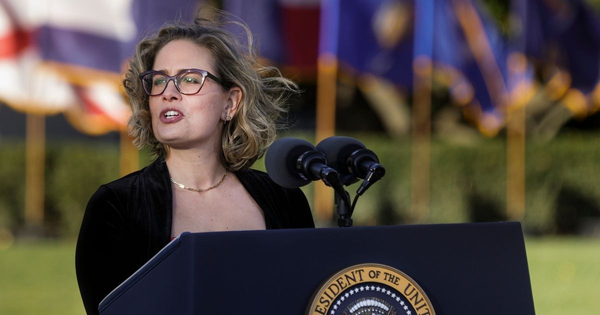 Sen. Kyrsten Sinema delivers remarks on the South Lawn of the White House on Nov. 15, 2021, in Washington, D.C.