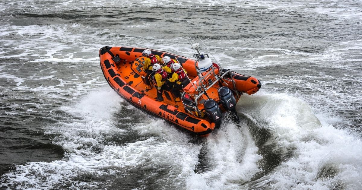 A team from RNLI Porthcawl participates in a training exercise.