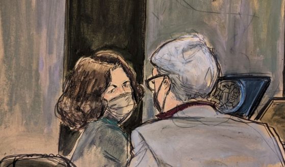 This courtroom sketch depicts Ghislaine Maxwell, left, conferring with her defense attorney Bobbi Sternheim, right, before the start of the trial on Dec. 9.