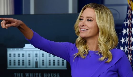 Then-White House press secretary Kayleigh McEnany calls on a reporter during a media briefing in the Brady Briefing Room of the White House in Washington on Dec. 15, 2020.