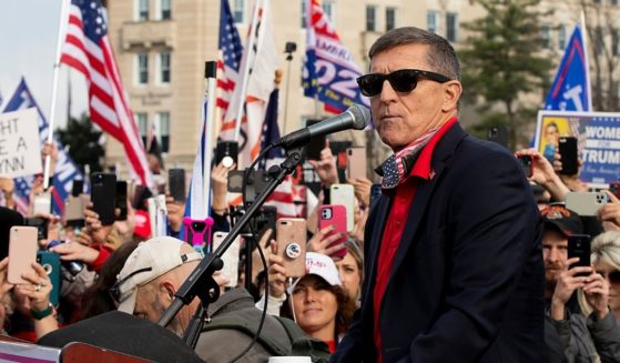 Michael Flynn speaks during a protest outside the Supreme Court on Dec. 12, 2020, in Washington, D.C.