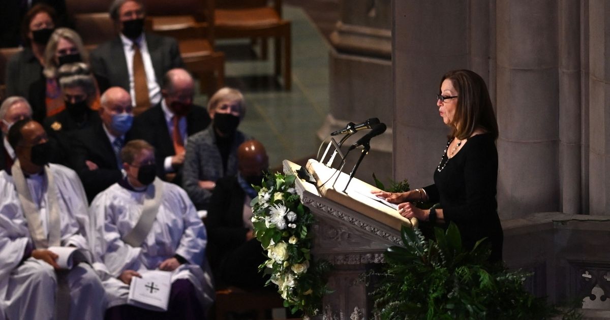 Robin Dole eulogizes her father, former Sen. Bob Dole, during his funeral at the Washington National Cathedral in Washington on Dec. 10..