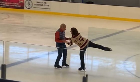 Richard Epstein, 77, who was diagnosed with cancer in 2020, performs a figure skating routine.