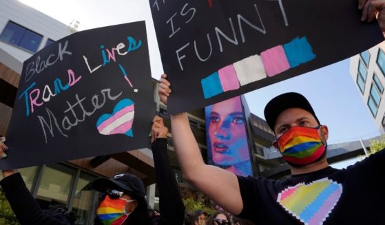 A group of trans-rights activists protested outside of the Netflix building in Los Angeles, California, on Oct. 20, over comedian Dave Chappelle's joke, which aired on his Netflix special.