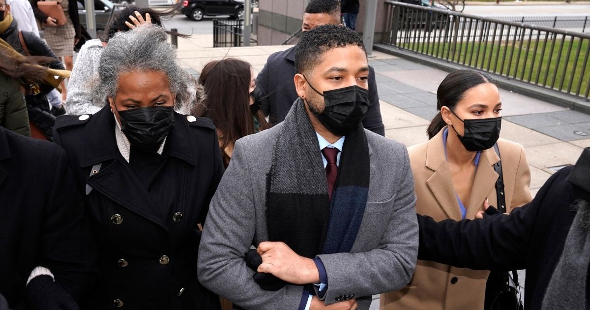 Actor Jussie Smollett arrives Monday at the Leighton Criminal Courthouse for day five of his trial in Chicago.