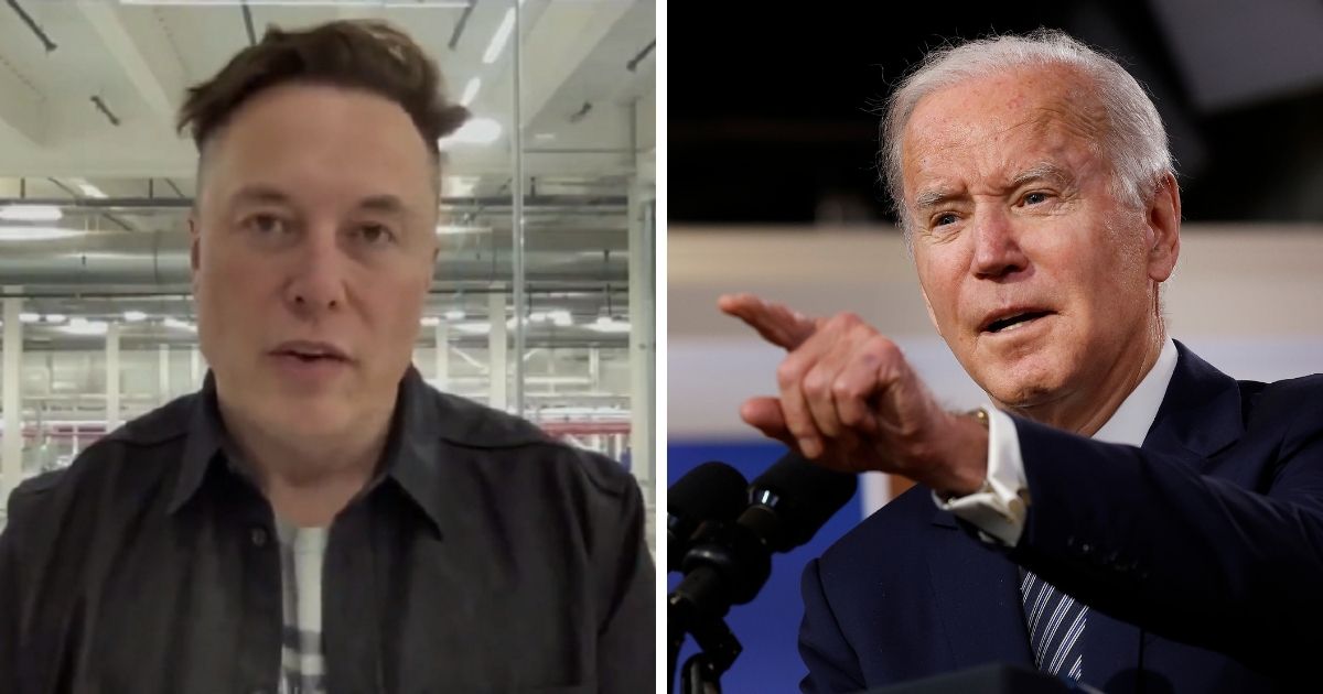 Tesla founder Elon Musk, left; and President Joe Biden, right.