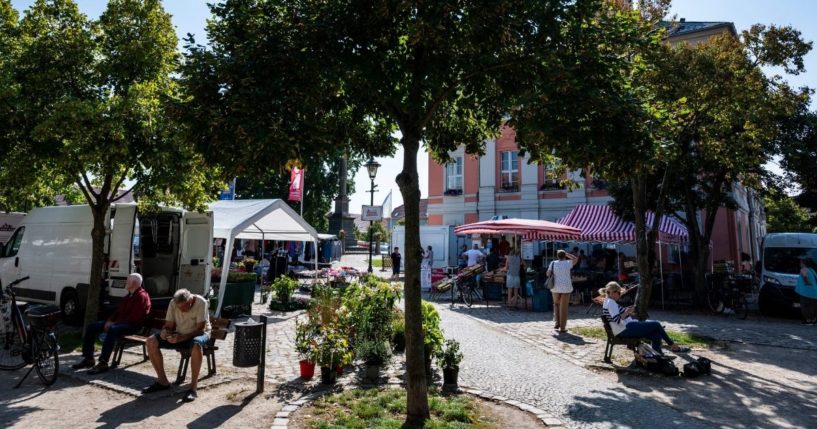 The market square in Templin, Germany, is pictured on Sept. 10, 2021. The picturesque town in Germany -- a member of the European Union -- is celebrating its 750th birthday this year, one year late due to the coronavirus pandemic. The EU is mulling vaccine mandates.