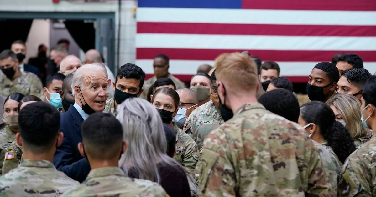 President Joe Biden, pictured with soldiers at Fort Bragg, North Carolina, just before Thanksgiving.