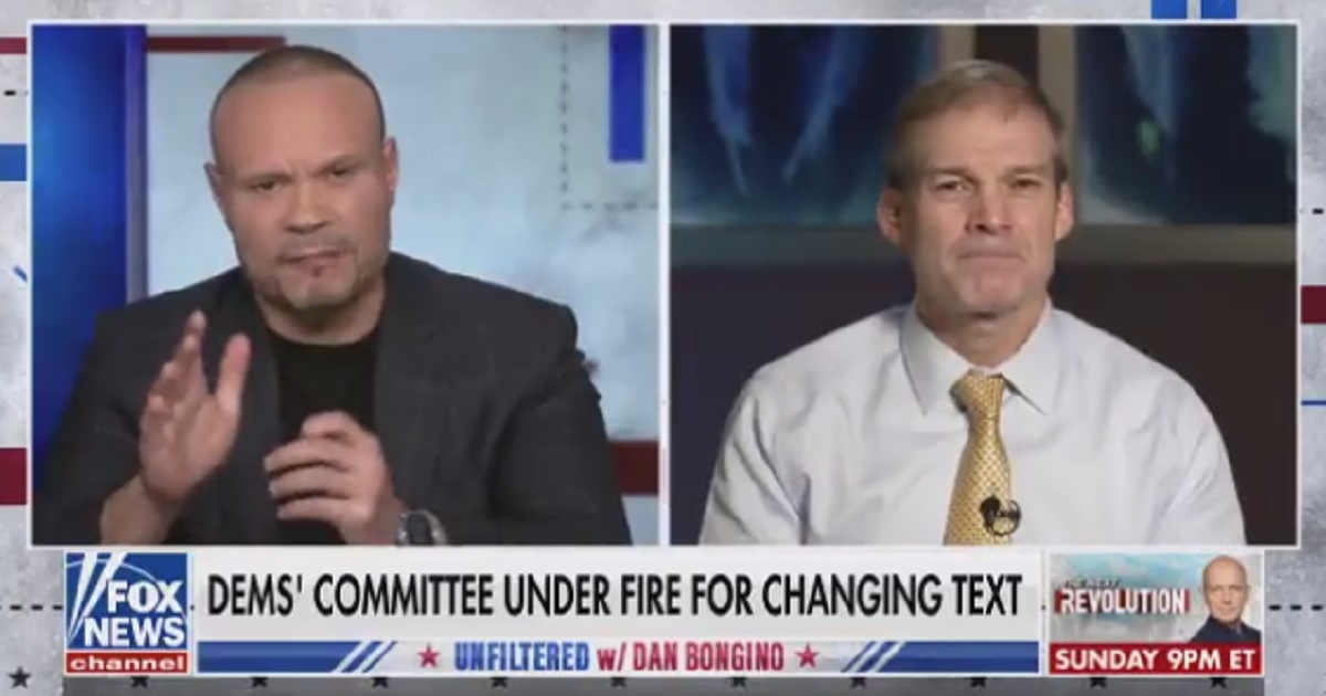 Fox News host Dan Bongino, left, interviews Ohio Republican Rep. Jim Jordan, right, on Saturday's "Unfiltered with Dan Bongino."