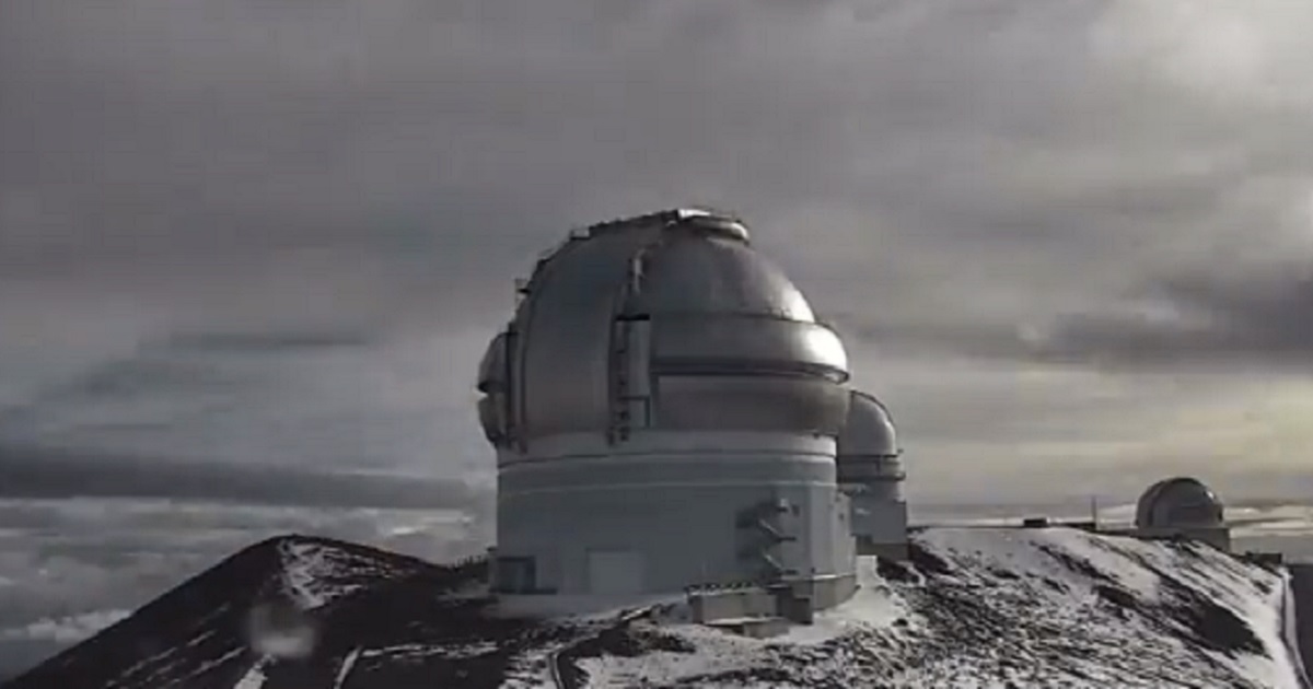 A mountaintop telescope in Hawaii is pictured as the islands await a blizzard Sunday.