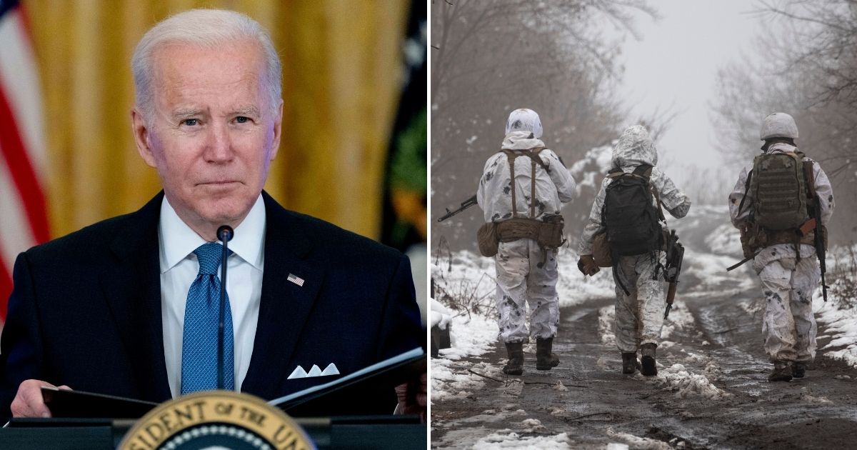 President Joe Biden, left, has informed Americans in Ukraine that as tensions increase and troops are moved to the borders and lines of separation within the country, right, the U.S. will not be in a place to evacuate American citizens.