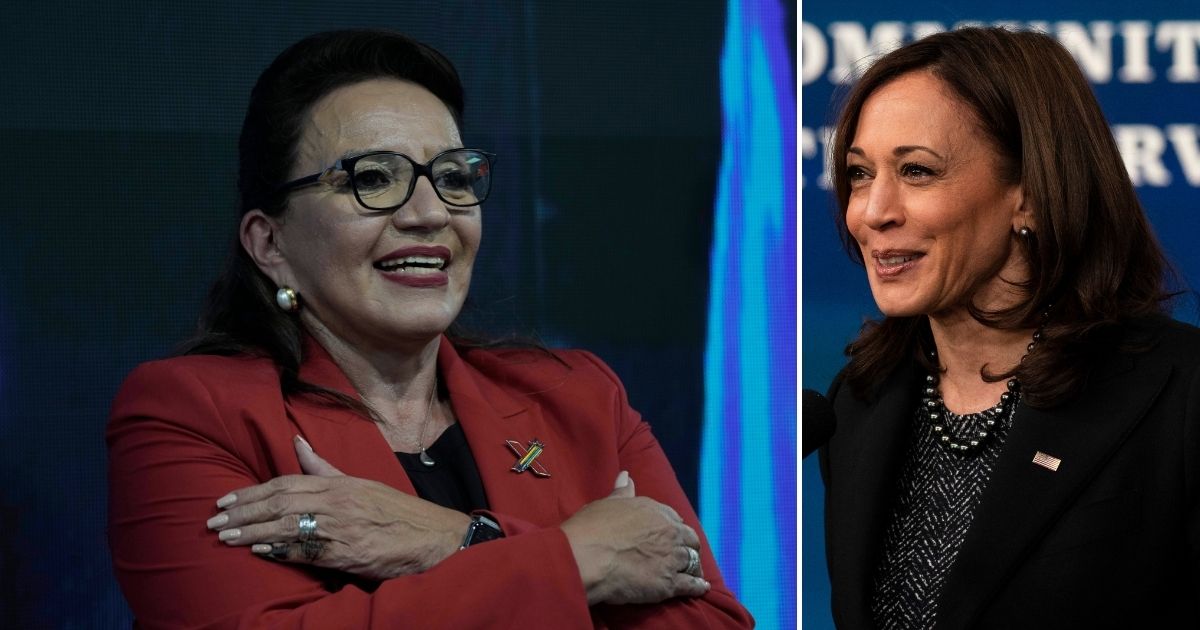 Vice President Kamala Harris, right, is scheduled to attend the inauguration of Honduras' socialist President-elect Xiaomara Castro, seen at left greeting supporters after November's election. Castro's vice president and his wife have reportedly caused a stir with anti-Semitic statements.