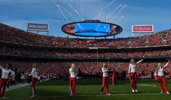 The U.S. Air Force performed a fly over during the national anthem at Arrowhead Stadium in Kansas City, Missouri on Sunday.