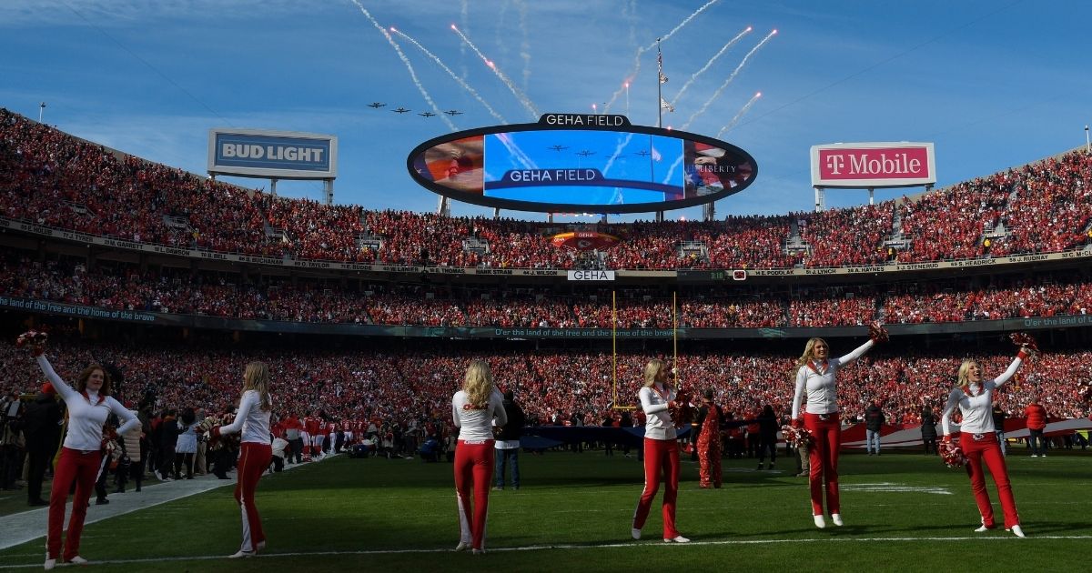 The U.S. Air Force performed a fly over during the national anthem at Arrowhead Stadium in Kansas City, Missouri on Sunday.