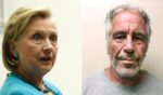 At left, failed Democratic presidential candidate Hillary Clinton speaks during an event in Chicago on Oct. 1, 2018. At right, convicted sex offender and accused child sex trafficker Jeffrey Epstein is seen March 28, 2017.