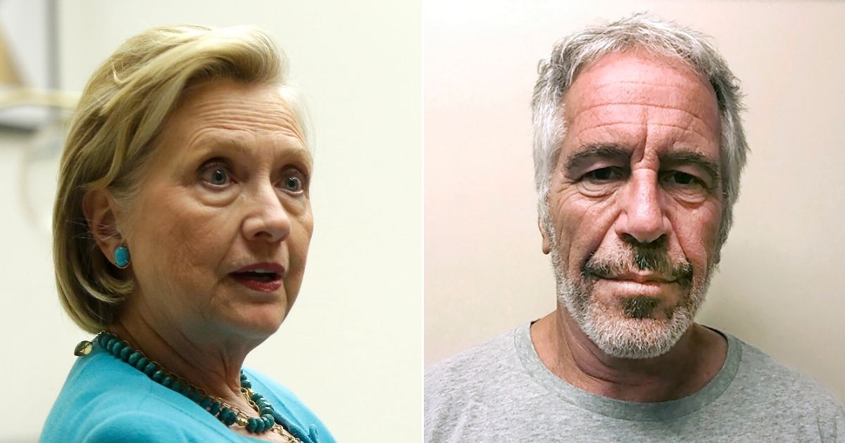 At left, failed Democratic presidential candidate Hillary Clinton speaks during an event in Chicago on Oct. 1, 2018. At right, convicted sex offender and accused child sex trafficker Jeffrey Epstein is seen March 28, 2017.