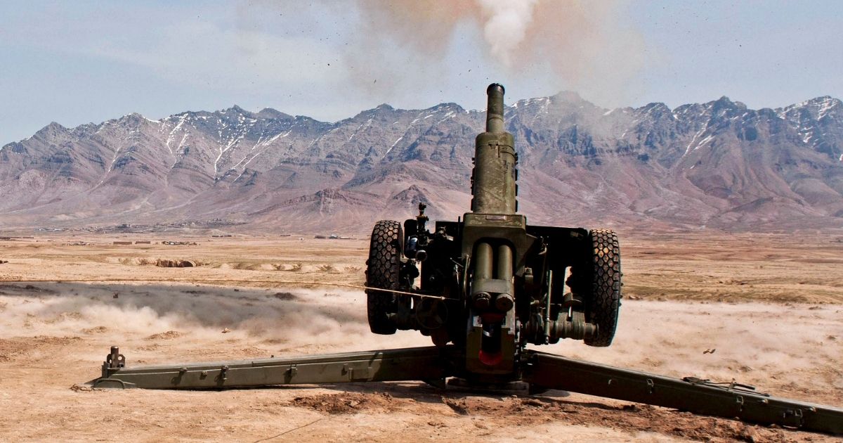 A D-30 Howitzer is fired in Kabul, Afghanistan, during a series of test fires at the Kabul Military Training Center on March 19, 2013.